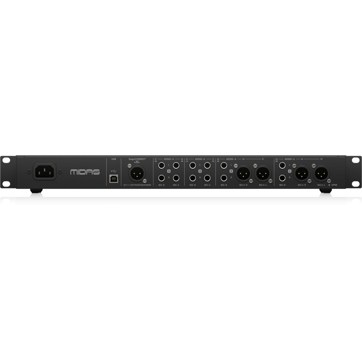 Concentrador de sistema de monitor Midas HUB4 con 4 puertos PoE para mezcladores personales o cajas de escenario compatibles, entrada y salida AES50 de 48/44,1 kHz