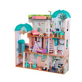 KidKraft Casa de muñecas de madera Camila con muebles y accesorios, Casita de juguete con gato, ascensor y piscina para muñecas de 30 cm, juguetes niños y niñas desde 3años (65986) Exclusivo en Amazon