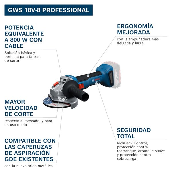 Bosch Professional 18V System amoladora angular a batería GWS 18V8 (diámetro del disco de 125 mm, incl. LBOXX)