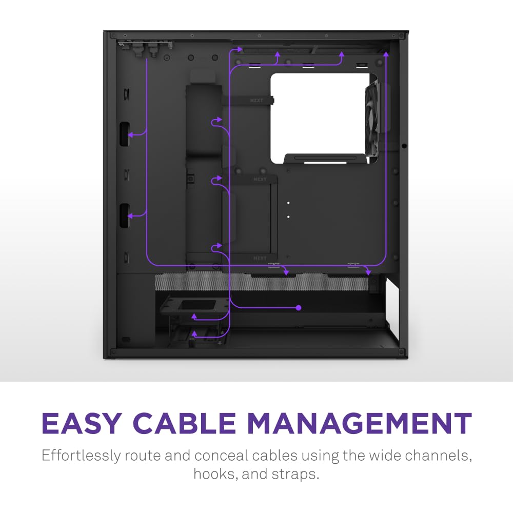NZXT H5 Flow RGB - Caja compacta ATX Mid-Tower para PC Gaming - Alto Flujo de Aire - Ventilador F360 RGB Core (CV) Incluido - Soporte de radiador Frontal de 360mm y Superior de 240mm - Negro