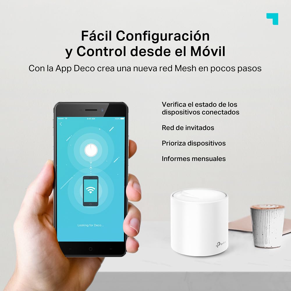TP-Link Deco X50 Sistema WiFi 6 AI Mesh, AX3000 Doble Banda 2.4 GHz/5 GHz, Cobertura hasta 600 m2, 3X Puertos GigabIt por Unidad, Banda 160MHz Canal, ODFMA, 1024QAM, Color Blanco
