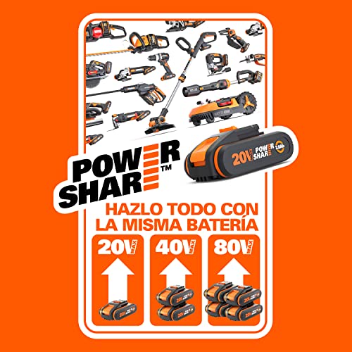 WORX Taladro Percutor Slammer Brushless 20V | PowerShare | WX354 | 2 baterías 2Ah y cargador | Perfora hormigón, motor sin escobillas, velocidad variable, ajustes de par 18+1+1 | Percusión activa