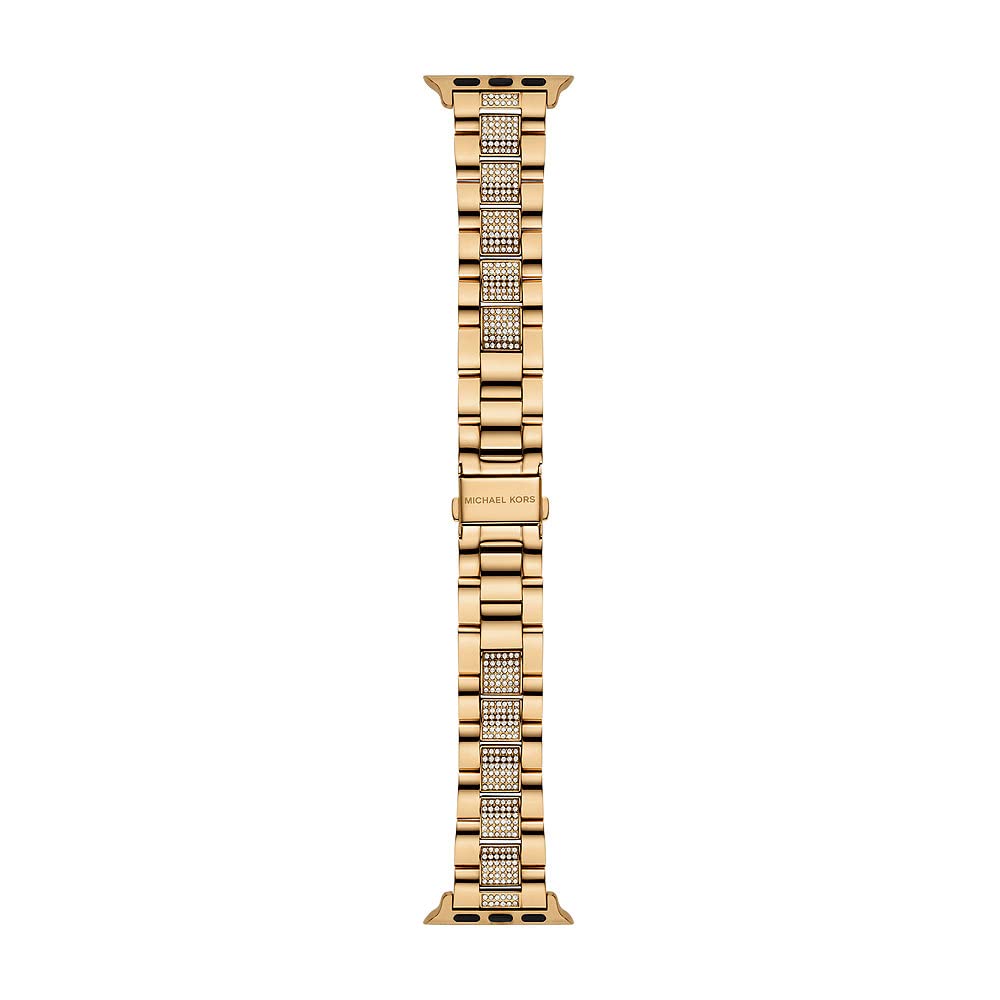 Michael Kors Correa de acero inoxidable o acetato para mujer, compatible con Apple Watch de 38 mm/40 mm/41 mm, Tono dorado y marrón