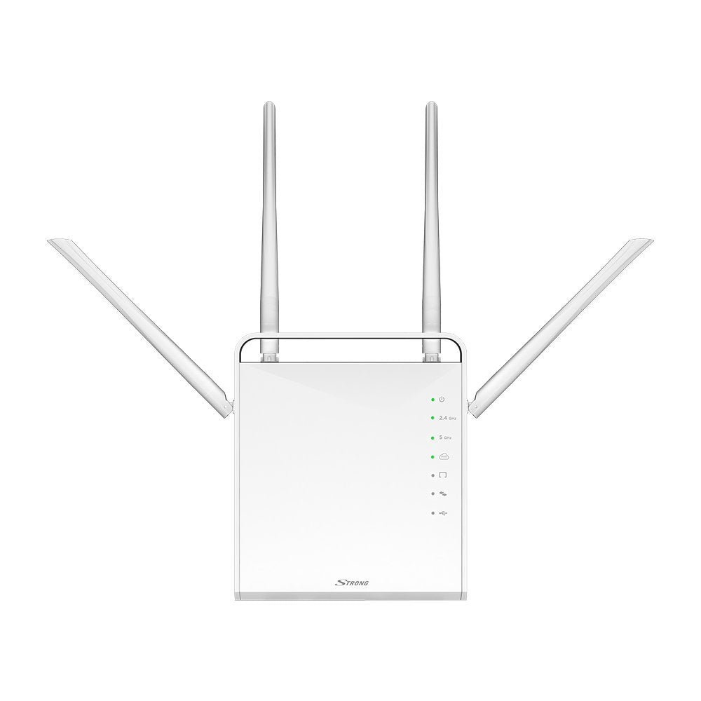 Strong 1200 Router Wi-Fi AC Dualband 300 Mbps 2.4 GHz y 867 Mbps 5 GHz, 4 5dBi Antenas, 4 Gigabit Puertos, USB 3.0, microSD, WPA, WPS