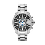 Diesel Reloj Mega Chief Slim para Hombre, Movimiento cronógrafo con Correa de Acero Inoxidable, Tono Plateado y Negro