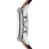 Fossil Reloj para hombre Azul, movimiento de cuarzo, caja de 42mm de acero inoxidable plateado con correa de piel Pro-Planet, FS5946, Verde