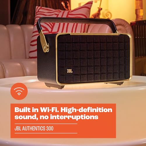 JBL Authentics 300, altavoz inteligente portátil, con tecnología Bluetooth, Wi-Fi integrado y asistente de voz, negro, Enchufe EU (tipo C)