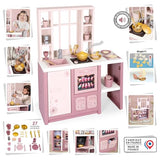 Smoby – Loft Cocina de Juguete Fleur – Cocina Infantil de Estilo Loft Moderno con fogones, Horno, Nevera y 27 Accesorios, para niños a Partir de 3 años