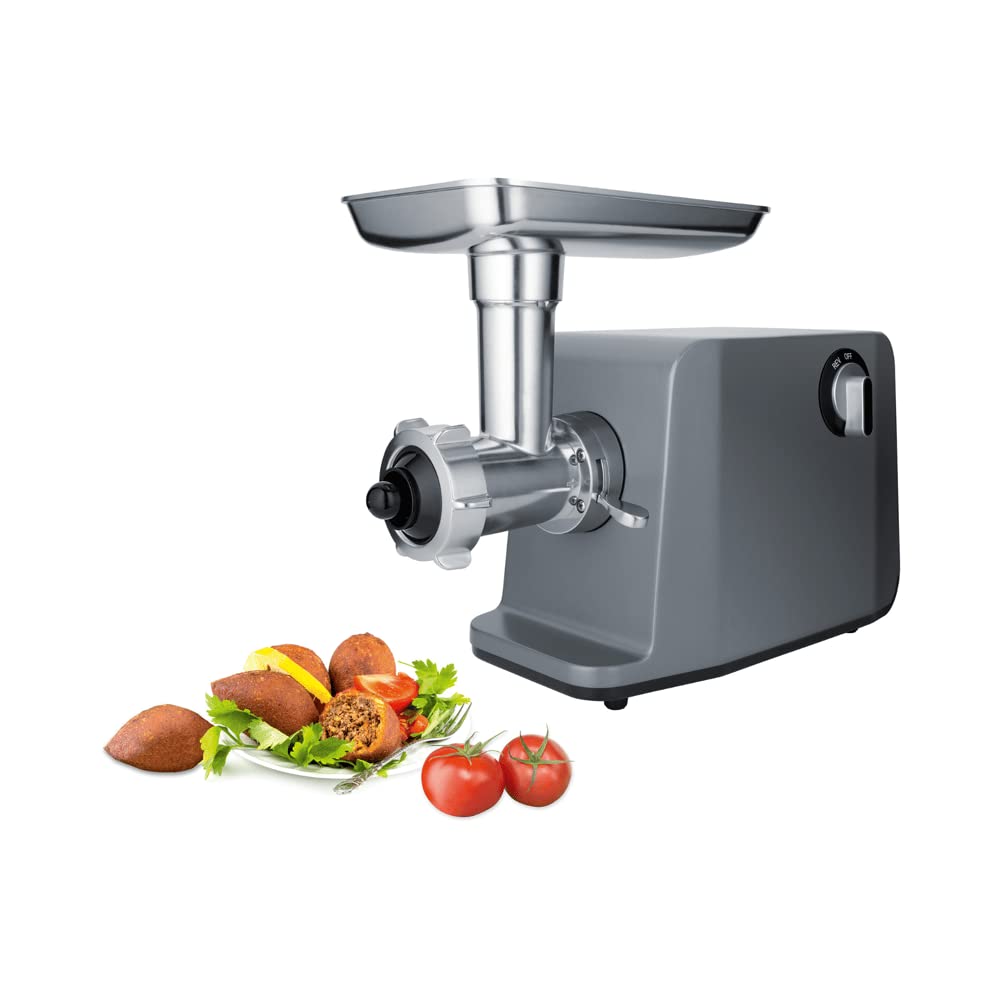 Picadora de carne eléctrica Steba con tornillo sin fin y engranaje de metal, así como carcasa de metal, accesorio para rellenar salchichas en 3 tamaños y accesorio para kebab. MG 3000 PRO.