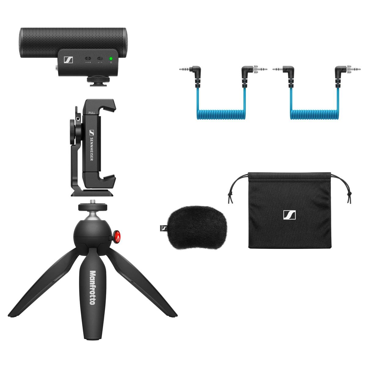 Sennheiser MKE 400 + Kit Móvil, Micrófono Direccional para Cámara con Pinza para Smartphone y Minitrípode Manfrotto PIXI, 509257
