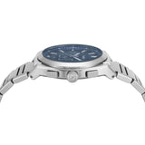Fossil Reloj Everett para Hombre, Movimiento Cronógrafo Cuarzo con Correa de Piel o Acero, Gris y Azul