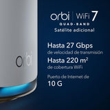 Netgear Orbi Satélite Mesh Adicional WiFi 7 Serie 970 Quad-Band RBE970 | Funciona con Orbi RBE972S y RBE973S |amplía la Cobertura up to 300 m2s |BE27000 802.11be (hasta 27Gbps)