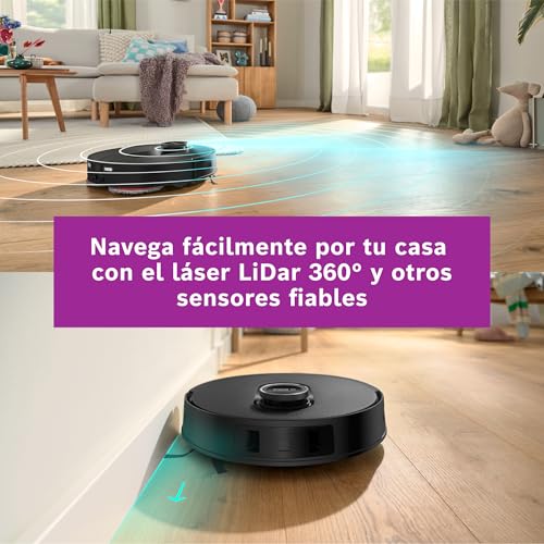 Bosch - Robot Aspirador Spotless MAX, BCRDW3B, aspira y friega, Potencia 11.000 Pa, Almohadillas giratorias, estación Seca-húmeda, Visión Inteligente luz estructurada, Bosch Home Connect App, Negro