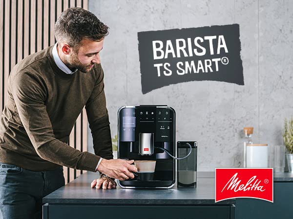 Melitta Barista TS Smart F850-102 - Cafetera superautomática con molinillo silencioso integrado, máquina de café inteligente con hasta 21 recetas de café, 1,8 L, negro