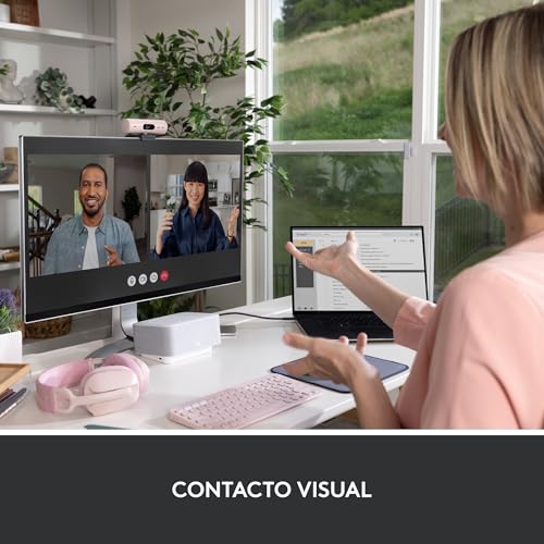 Logitech Brio 500 HD Webcam Ajuste Luz, Modo Visualización, Mics Duales con Reducción Ruido, Cubierta Privacidad Cámara Web, Admite MS Teams, Google Meet, Zoom, Cable USB-C, Webcam Streaming - Rosa