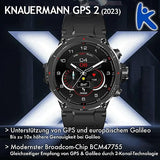 Knauermann GPS 2 (2023) Reloj Deportivo Negro - Pantalla AMOLED - Puls, oxígeno en Sangre, recepción GPS/Galileo - BT Bluetooth - Correa de Silicona Negra, 14-26, Normal, Moderno, Normal, Moderno
