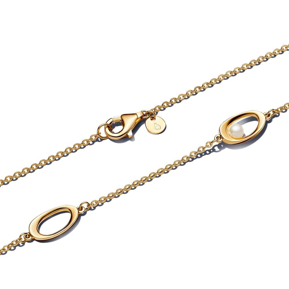 Pandora Essence 363883C01-45 - Collar de plata de ley chapada en oro de 14 quilates, tamaño 45 cm, ovalada y tratada, 45cm, Plata esterlina, Perla