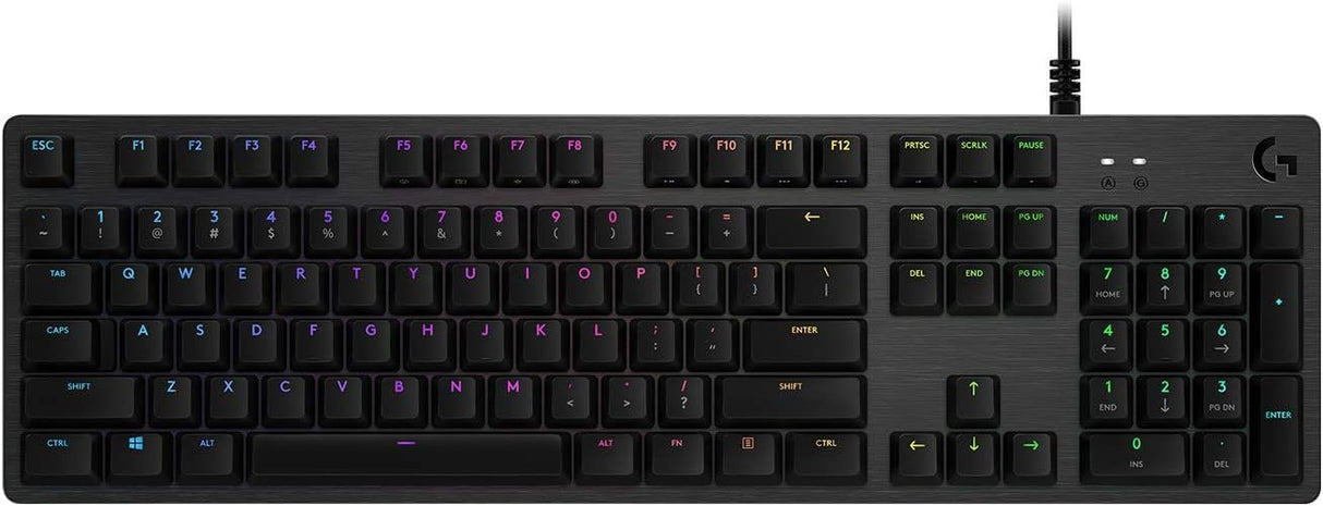 Logitech G512 Teclado Gaming Mecánico, RGB LIGHTSYNC, Teclas retroiluminadas, GX-Táctil Marrón, Aleación de Aluminio, Teclas F Personalizables, Paso de USB, Disposición QWERTY ES - Carbón/Negro