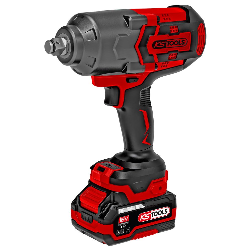 KS TOOLS 515.4715F - Llave de impacto con batería (1/2" sin escobillas de 18 V, 1600 Nm, 2,8 kg, sin batería, incluye 2 baterías 4Ah