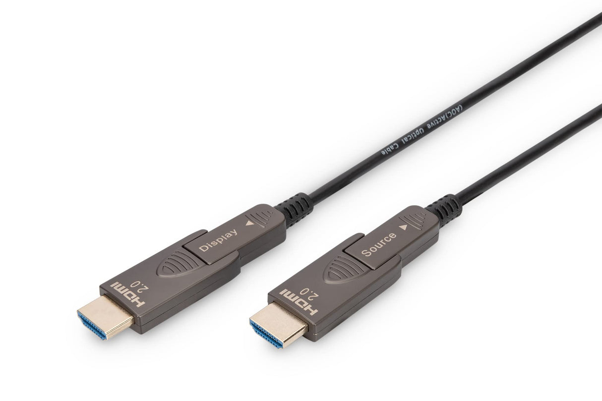 DIGITUS HDMI AOC Cable híbrido de fibra óptica - 30m - HDMI 2.0b - 4k/60Hz - conectores desmontables - compatible con TV/beamer/monitor - contactos chapados en oro - negro