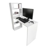 Mattfy - Mesa de Escritorio Multifuncional con Estantería Integrada, Acabado en Blanco, Ideal para Espacios de Trabajo y Estudio, Medidas: 122 cm (Ancho) x 53,2 cm (Fondo) x 140 cm (Alto)