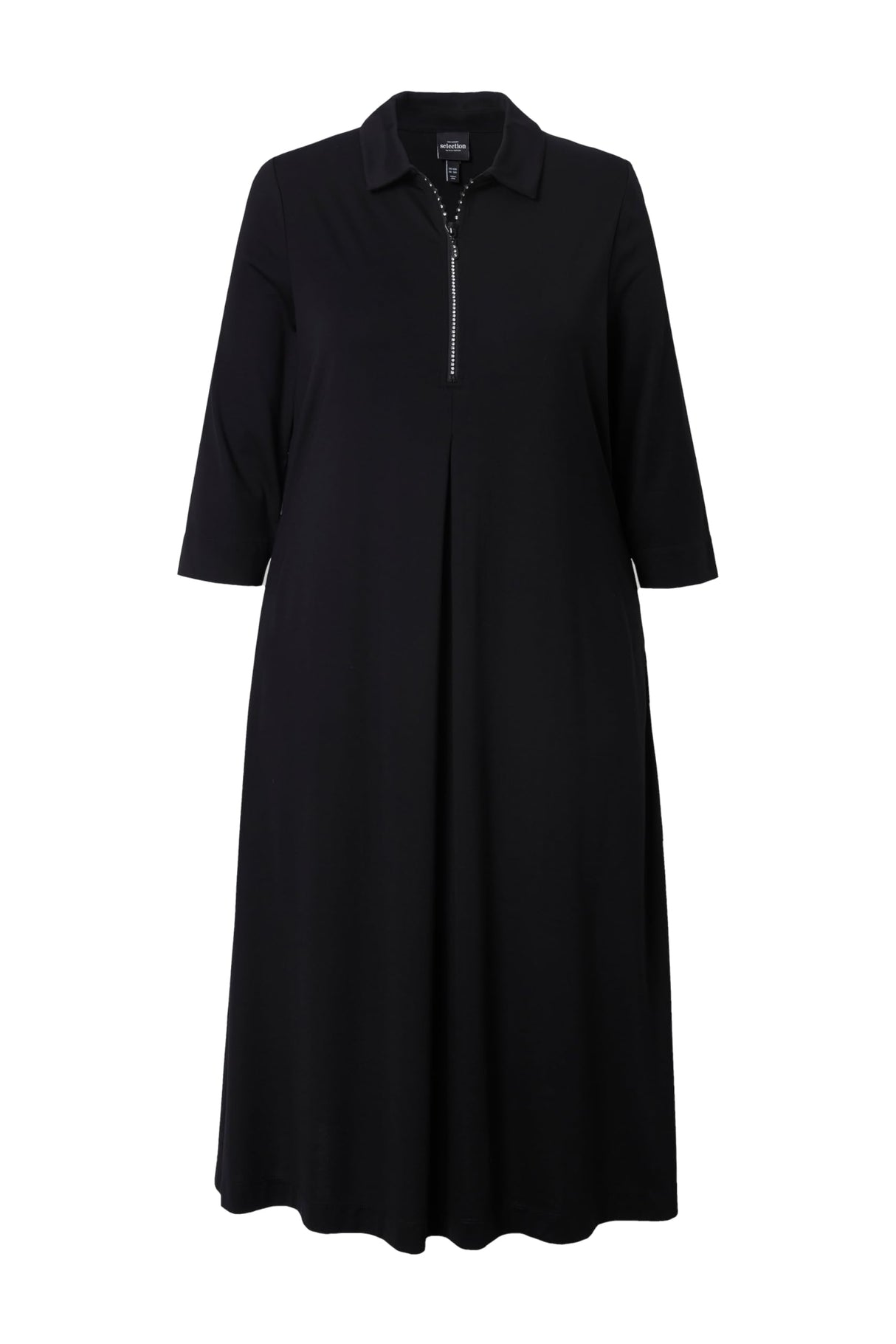 Ulla Popken Puntokleid, Glitzer-reißverschluss, 3/4-arm Vestido, Negro, 50-52 Mujeres