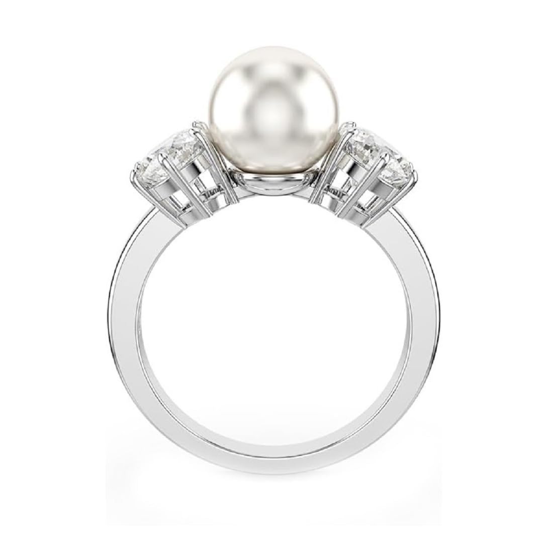 Swarovski Anillo de cóctel Matrix, Perla de cristal, Talla redonda, Blanco, Baño de rodio