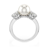 Swarovski Anillo de cóctel Matrix, Perla de cristal, Talla redonda, Blanco, Baño de rodio