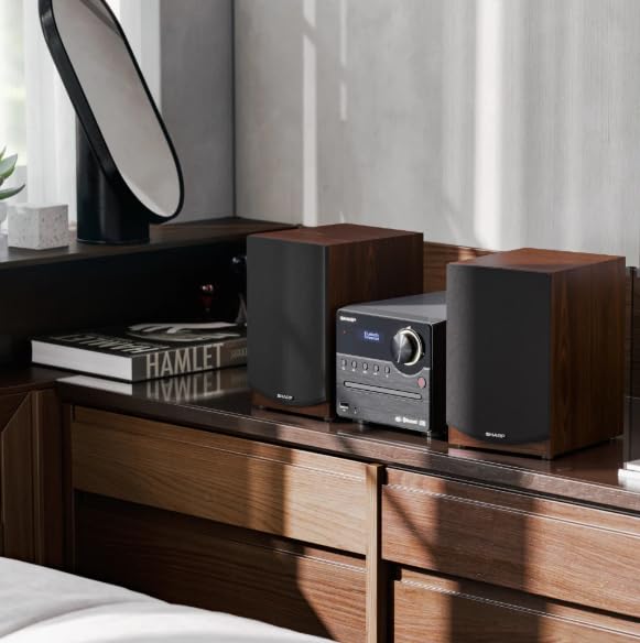 Sharp XL-B517D(BR) Microcadena Sound System Estereo con Radio Dab, Dab+, FM, Bluetooth, CD-MP3, reproducción USB, Altavoces de Madera y 45W Color Marron