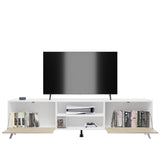 Homey Mueble de TV de Diseño Nórdico, 2 Compartimentos de Almacenamiento y 2 Puertas, Apto para Televisores de hasta 77 Pulgadas, Color Blanco-Roble