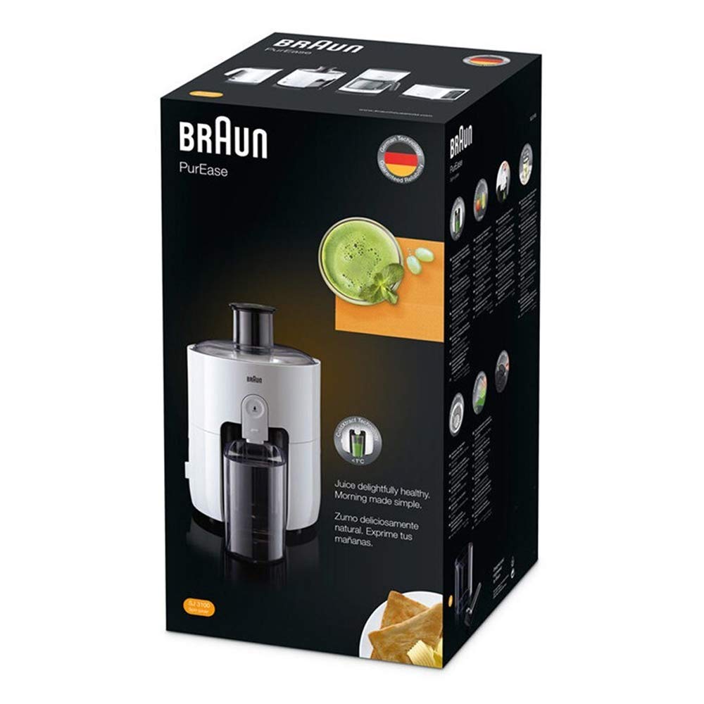 Braun Hogar PuEase SJ3100WH Licuadora, 500 W, diseño compacto, depósito de pulpa 1.25 L, jarra con separador pulpa 750 ml, blanco