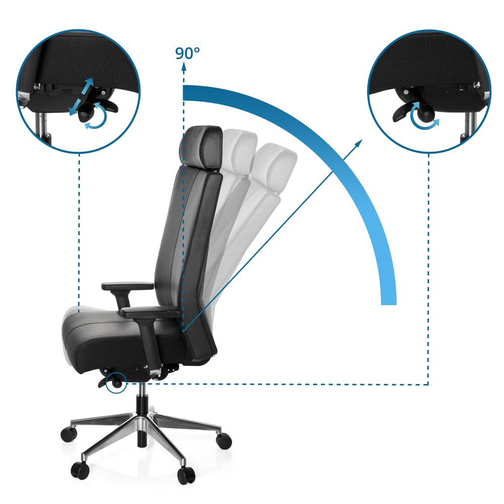 hjh OFFICE 608600 Silla de Oficina Pro-Tec XXL Cuero Negro, Silla giratoria, para Personas Altas, cargable hasta 150 kg