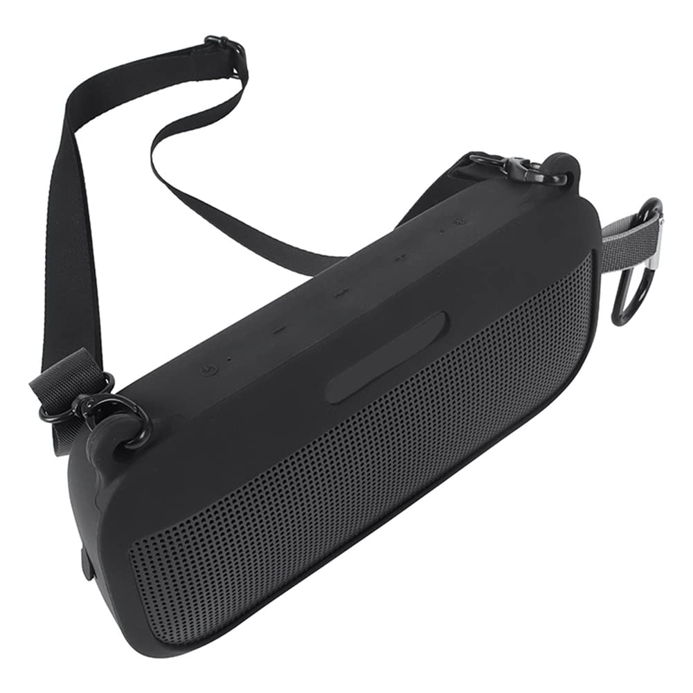 Ruelen Suave de Silicona para Altavoz portátil SoundLink Flex Bluetooth con Correa y mosquetón, Negro