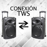 DYNASONIC - Dynapro 12’ (Segunda Generación) Altavoz portátil Sistema Audio Profesional Potencia 700W - USB Bluetooth Radio FM Micrófonos, Negro - Soporte para Dispositivos movil y Tablet