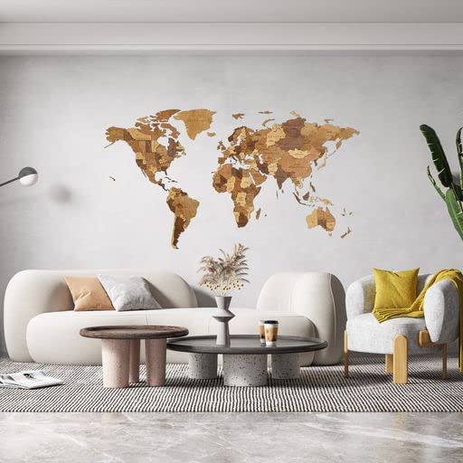 EWA Eco-Wood-Art - Mapa del Mundo L Mundo Chocó - Rompecabezas 3D de Madera para Interior y diseño - Recuerdo, Regalo, Cocina, Decoración del hogar, Interior - 127 Piezas