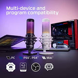 HyperX QuadCast S - Micrófono de condensador USB, iluminación RGB, soporte de choque antivibración, cuatro patrones polares, filtro pop, control de ganancia, para PC, PS4, PS5 y Mac, Negro