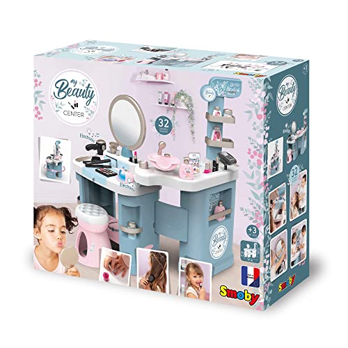 Smoby- Centro de Belleza My Beauty Center, 3 Zonas de Juego: Cosmética, Zona Lavado de Pelo, Caja mostrador, 32 Accesorios, A Partir de 3 años Medidas Montado: 97.5 x 51.4 x 100.2cm (7600320240)
