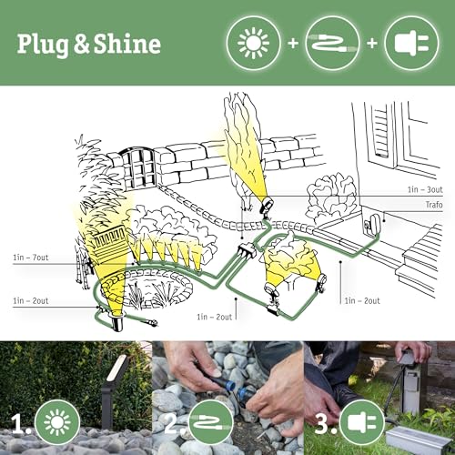 Paulmann 93930 Plug & Shine Connector exterior 10 m 1in-5out IP68 2x1,5 mm² 93930 Cable de extensión, cable de conexión, iluminación exterior, Negro
