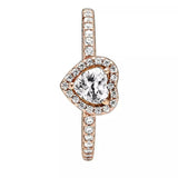 Pandora Timeless Anillo con diseño de corazón chapado en oro rosa de 14 quilates con circonitas cúbicas transparentes, talla 54