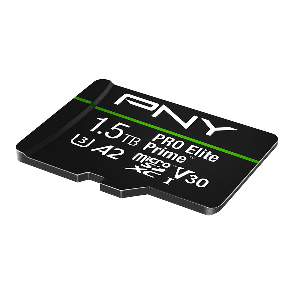 PNY Tarjeta microSD 1.5TB Pro Elite Prime Class 10 U3 V30 A2 + Adaptador SD - hasta 200MB/s, Class 10, U3, V30, A2, 4K UHD, Full HD, UHS-I