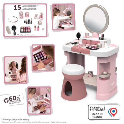 Smoby - Tocador My Beauty - Peluquería, manicura y maquillaje - Espejo y almacenaje - 15 accesorios - Material reciclado - A partir de 3 años - Fabricado en Francia