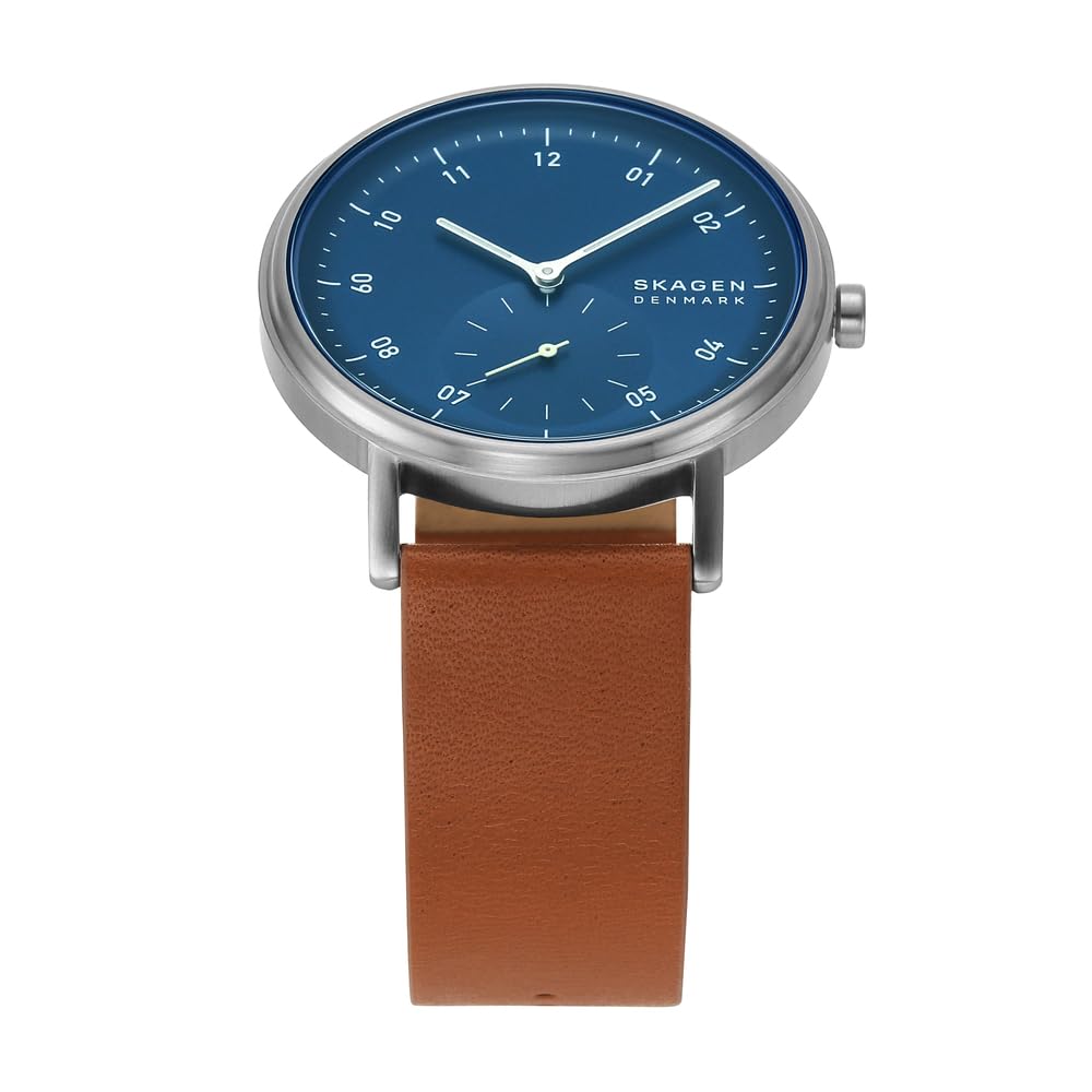 Skagen Kuppel Reloj para Hombre, Movimiento cronógrafo de Cuarzo con Correa de Acero Inoxidable o Piel, Marrón y Azul, 44MM