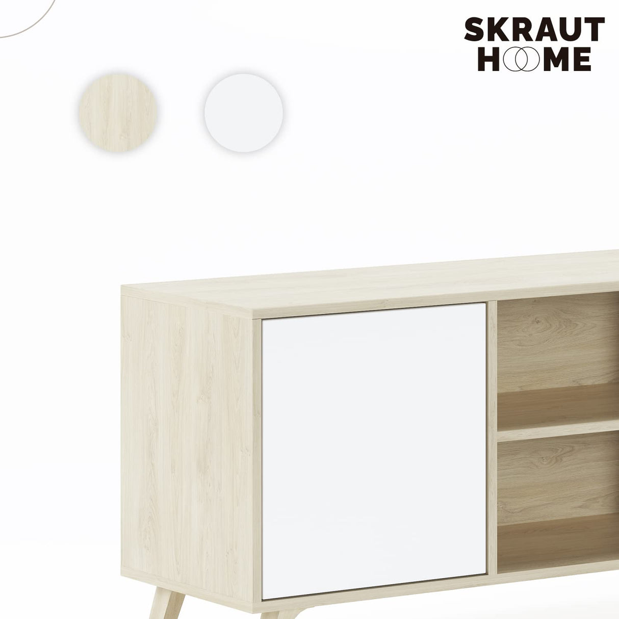 Skraut Home | Mueble de TV para Salón | 57 x 95 x 40 cm | Indicado para TV de 32/40" | Modelo Wind 100 | Puccini | Puerta Abatible Color Blanco