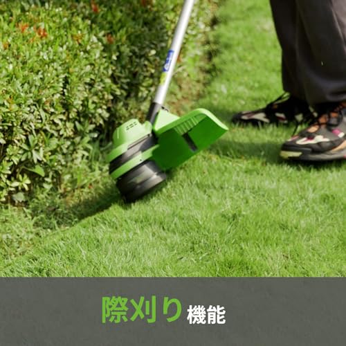Greenworks GD24X2LT Recortadora de hilo con batería, Li-Ion 2x 24V ancho de corte 33cm 6200rpm diám. hilo 2mm alimentación automática flowerguard modo Hi/Low con 2 baterías 2Ah y cargador doble