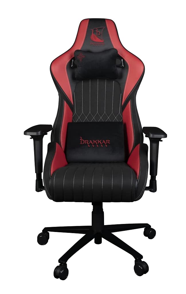 Konix Drakkar Silla de Oficina para Gaming Hel - Inclinación del Asiento 150° - Cuero de Poliuretano Liso - Negro y Rojo
