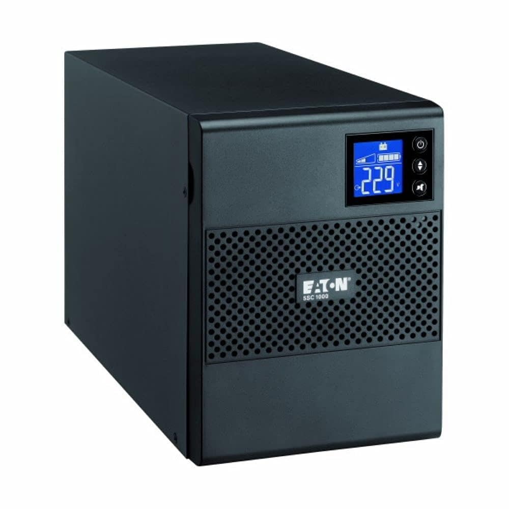 Eaton SAI 5SC 750I Torre - Sistema de alimentación ininterrumpida interactivo - 5SC750I - 750VA (6 salidas schuko) - Regulación de voltaje (AVR), Pantalla e interfaz USB (cable USB incluido), Negro