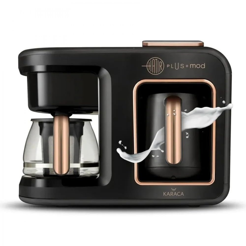 KARACA Hatır Plus Mod 5 en 1, 750 ml, té/café filtro y cafetera turca Black Copper, para café, té, leche y café turco, 1385 W, 5 + 5 tazas