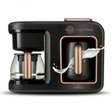 KARACA Hatır Plus Mod 5 en 1, 750 ml, té/café filtro y cafetera turca Black Copper, para café, té, leche y café turco, 1385 W, 5 + 5 tazas
