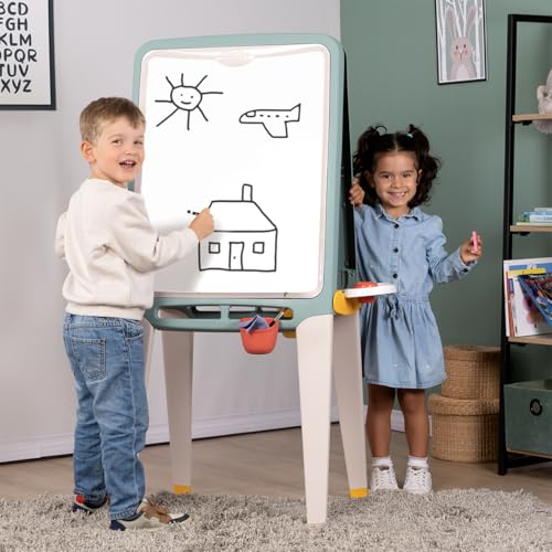 Smoby – Cuadro grande – Caras de tiza y magnética – Bandejas desmontables – 13 accesorios – Material reciclado – Fabricación francesa