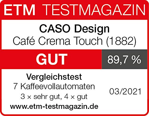 Caso Café Crema Touch - Cafetera automática, incluye manguera y depósito de leche, mecanismo de cono regulable sin niveles, listo para arrancar, todas las especialidades de café al tacto, color negro